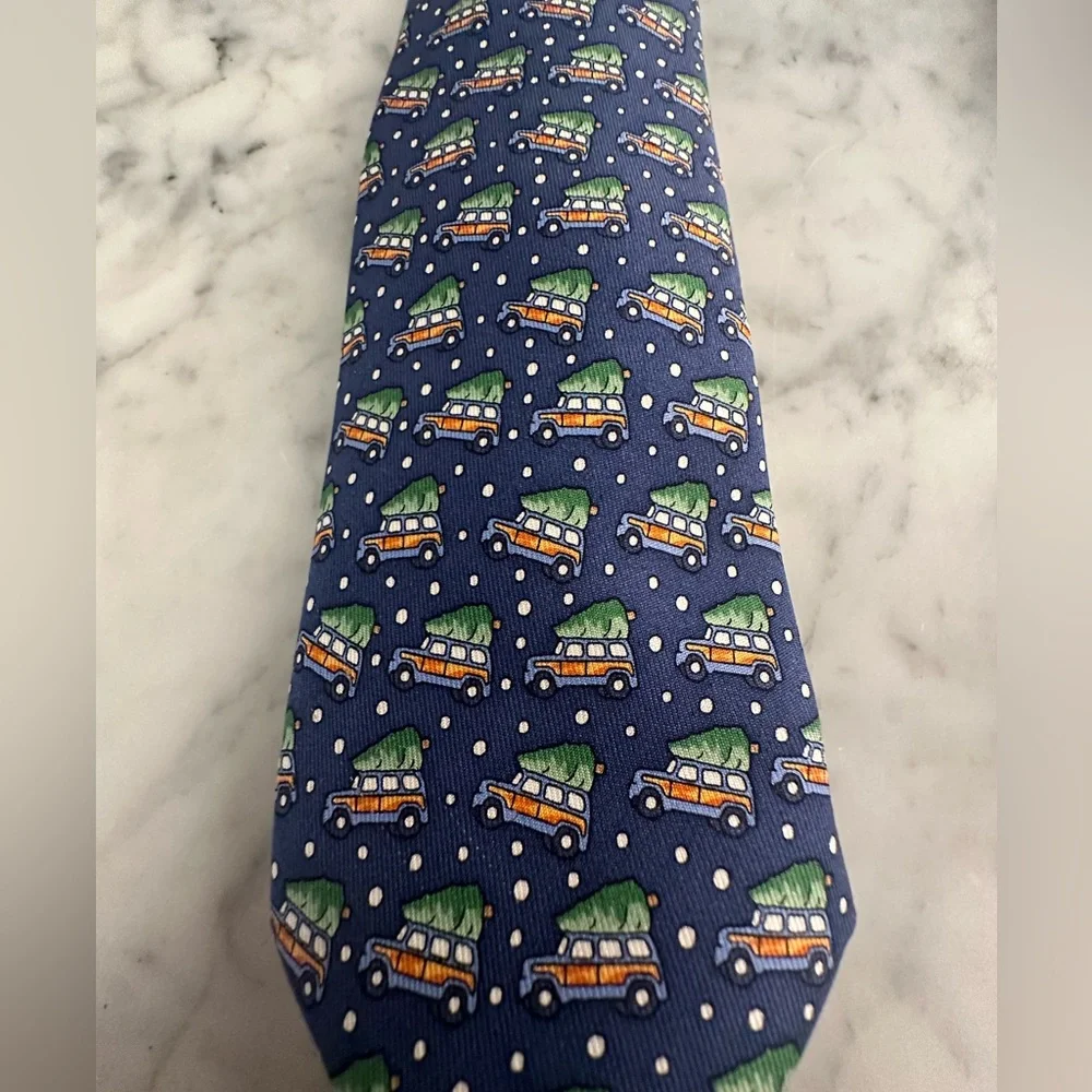 Vineyard Vines Navy Blue Kids Tie with Camper Van Print